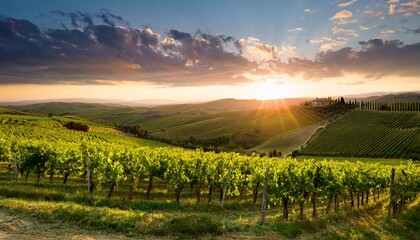 Fototapeta premium beautiful vineyards at sunset in tuscany italy high quality photo