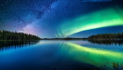 northern lights over lake in finland