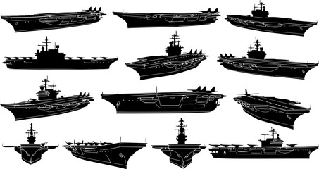 Aircraft Carrier Silhouette Vector Illustration Bundle
