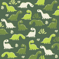 green Brontosaurus seamless cute illustration pattern for full print kids apparel