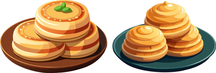 Rabdi malpua stack served in a small steel plate, white background