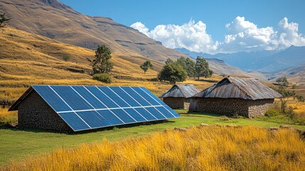 Solar Panels on Building in Mountainous Landscape