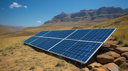 Solar Panels in Field with Mountain Backdrop
