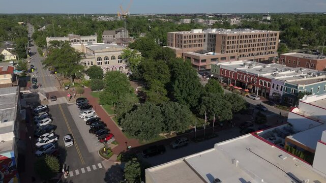 flying counter clockwise around Bentonville City Square in Arkansas