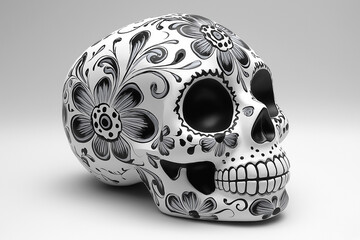 A beautifully painted skull with intricate floral patterns for Day of the Dead celebrations.