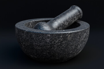 A beautifully crafted dark stone mortar and pestle, perfect for grinding herbs and spices in any kitchen.