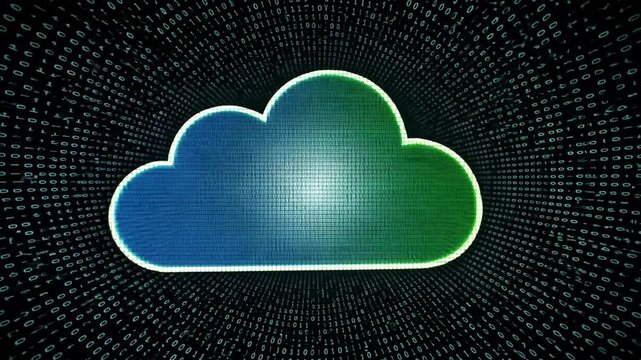 Cloud icon composed of digital binary code