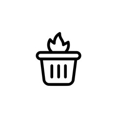 Simple icon of a waste bin with flame symbolizing burning trash