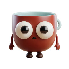 Obraz premium Cute cartoon coffee mug with arms and sleepy eyes, isolated on transparent background .