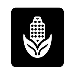 Black icon of corn on the cob with husk inside a rounded square