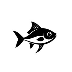 Obraz premium Silhouette icon of a simple fish with fins and tail swimming left