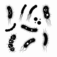 Bacteria cells pathogen microbe germs infection microorganism silhouettes
