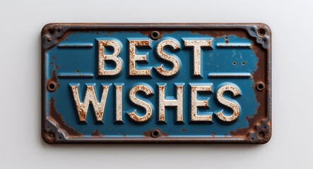 Obraz premium best wishes lettering on antique rugged rusty metal sign on plain white background motivation inspiration quote saying