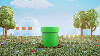 Green Pipe in video game Landscape 3D illustration © amolyus