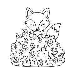 Cute Fox Playing in Autumn Leaves Coloring Page
