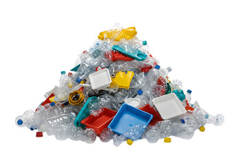 Plastic waste pile for recycling isolated on white or transparent background. PNG