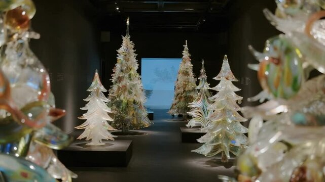 A christmas with winter landscape featuring a snow-covered forest, a frozen water fountain, and ice-kissed pine trees, with delicate water drops glistening on a frosty window 4k hd video dwonload 