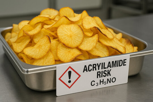 Food Toxicology Evaluation of Acrylamide Risk in Fried Cassava Chips showing Non-Conformance and Thermal Degradation from a Deviant Frying Process with a Chemical Hazard Identifier