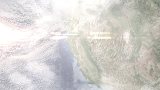 Earth zoom in from space and focus on Chico, California, USA. Background for travel intro or blog. Satellite view. 3D style Animation. Images from NASA.