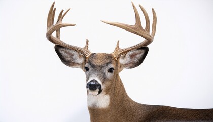 an eleven point antlers whitetail deer buck mount isolated on a white background