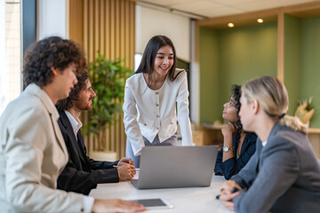 Leadership training, executive communication and team development in progress with diverse...