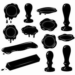 Wax seal with stamps black silhouette set