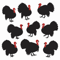 Turkey silhouettes autumn thanksgiving holiday seasonal set