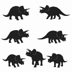 Triceratops dinosaur silhouettes prehistoric animal wildlife set