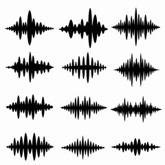 Sound waves audio signal waveform set black