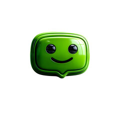 Fototapeta premium Text message bubble with emoji inside, slightly curved with bright green tone and digital screen highlight reflection