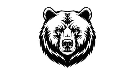 Monochrome Vector Illustration of a Majestic Bear Head Featuring Detailed Snout and Fur Texture on White Background
