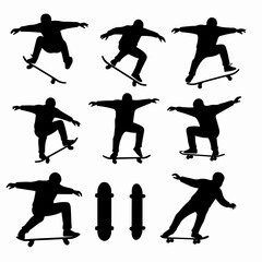 Skateboarders silhouette street sport action set