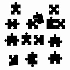 Puzzle pieces elements collection black shape