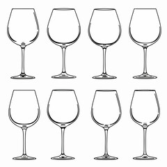 Outline wine glasses glassware alcohol drink set