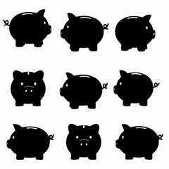 Nine piggy banks money saving finance icons