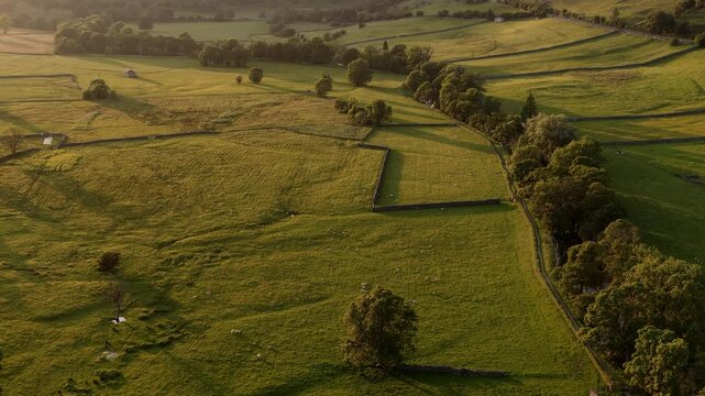 Stunning Aerial View Buckden Village in the Yorkshire Dales Bathed in Evening Sunlight