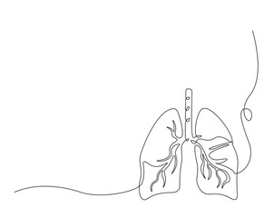 Human lungs organ outline drawing illustration. one continuous line drawing of lungs.