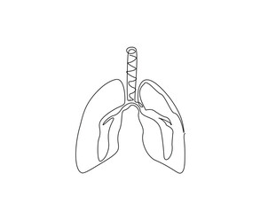 Human lungs organ outline drawing illustration. one continuous line drawing of lungs.