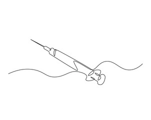 Medical syringe outline drawing illustration. one continuous line drawing of syringe- medical equipment.