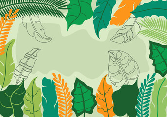 Tropical Leaves Border with flowers