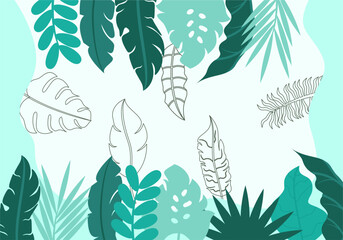 Flat autumn Tropical Leaf Frame Background