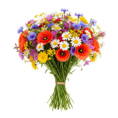 Vibrant bouquet of mixed flowers with bright petals and green leaves