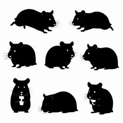 Hamster pet animal rodent silhouette set
