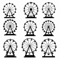 Ferris wheel silhouette set amusement park icons