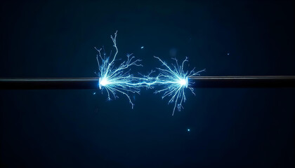 Close-up of a glowing power cable emitting light in the dark.