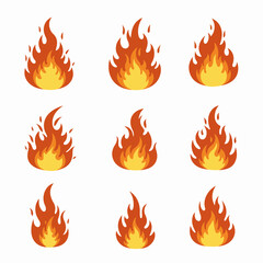 Cartoon fire flames set, burning bonfire collection