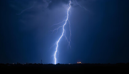 Lightning captured mid-strike against a dark night sky.