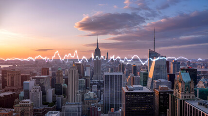 Electric pulse animates across a city skyline outline.