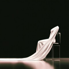 Fototapeta premium Elegant White Fabric Draped Over a Chair in Dark Studio
