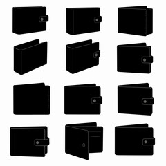 Black wallet collection in various angles and forms